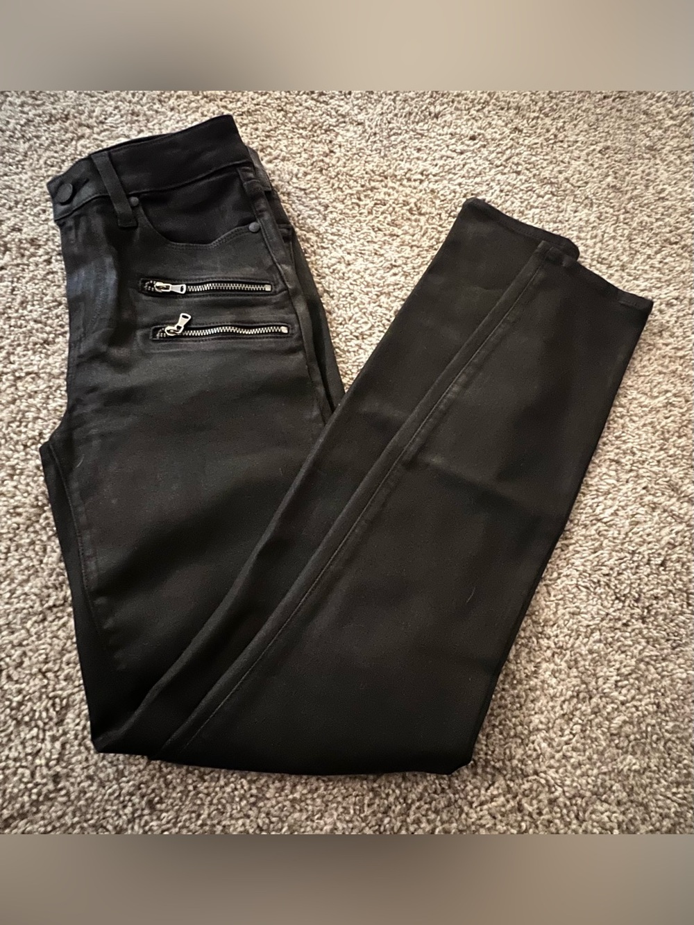 PAIGE Black skinny zipper detail moto style jeans